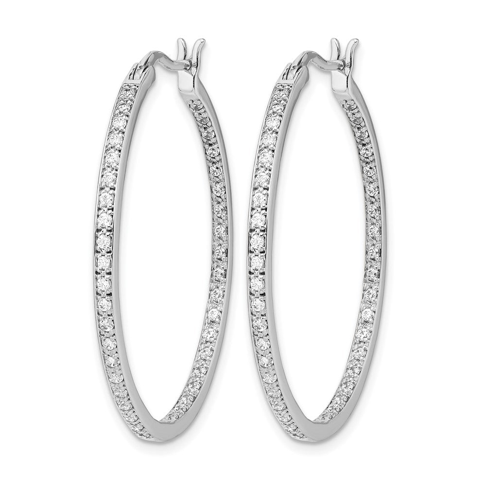 14k White Gold Diamond In/Out Hoop Earrings - View 2