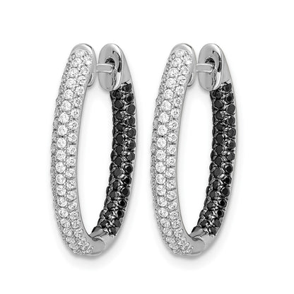 14k White Gold 3-row 7/8 carat Black and White Diamond In/Out Hoop Earrings