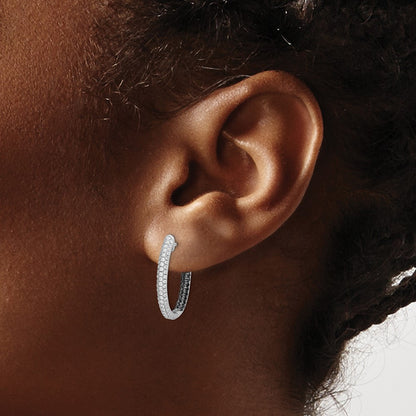 14k White Gold 3-row 7/8 carat Black and White Diamond In/Out Hoop Earrings