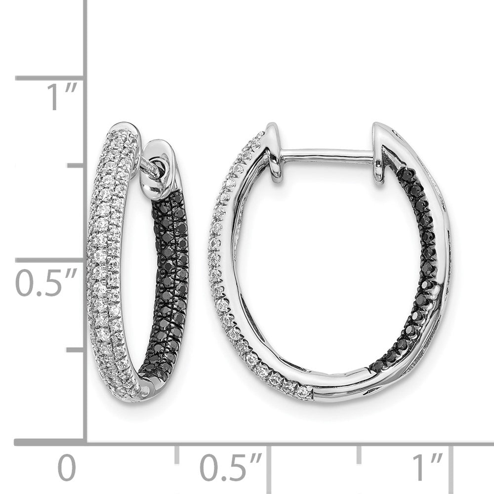 14k White Gold 3-row 7/8 carat Black and White Diamond In/Out Hoop Earrings