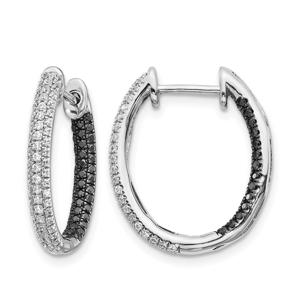 14k White Gold 3-row 7/8 carat Black and White Diamond In/Out Hoop Earrings