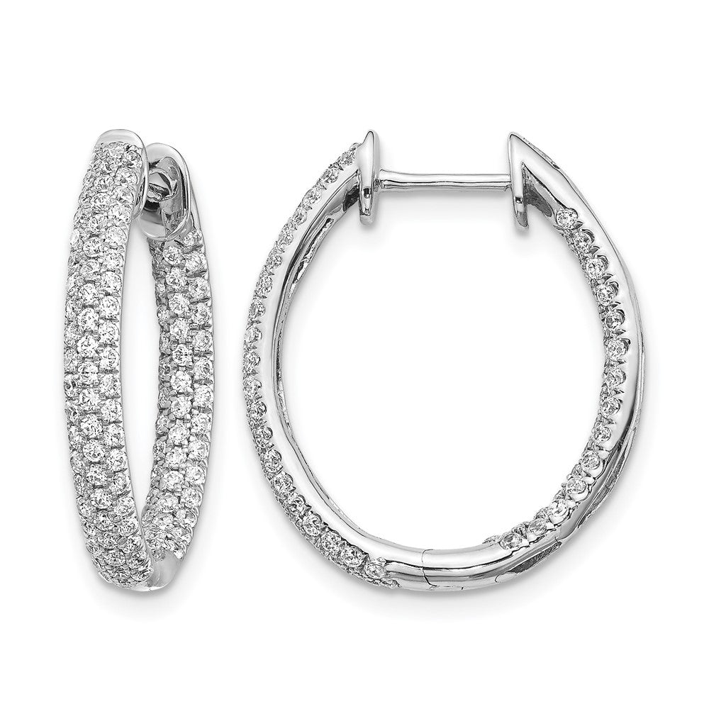 14k White Gold Diamond In/Out Hinged Hoop Earrings - View 1