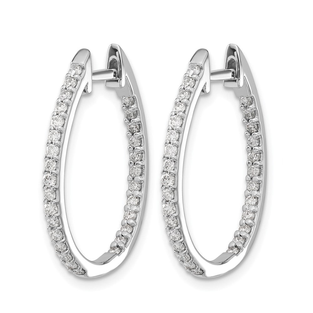 14k White Gold In/Out Diamond Hinged Hoop Earrings - View 2
