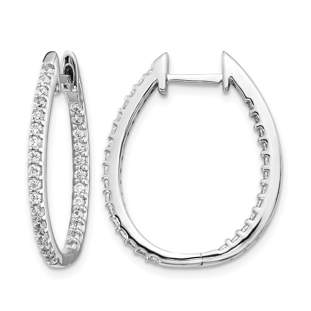 14k White Gold In/Out Diamond Hinged Hoop Earrings - View 1