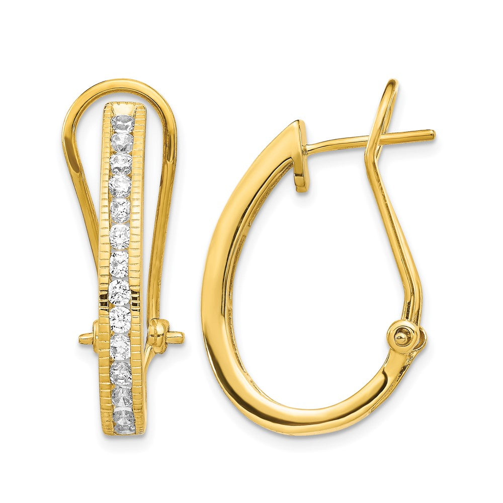 14k Gold Diamond Omega Back Hoop Earrings