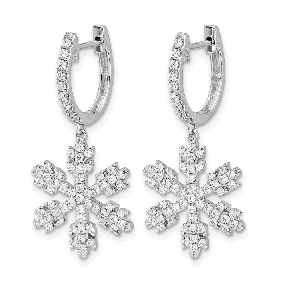14k White Gold Diamond Snowflake Earrings - View 2