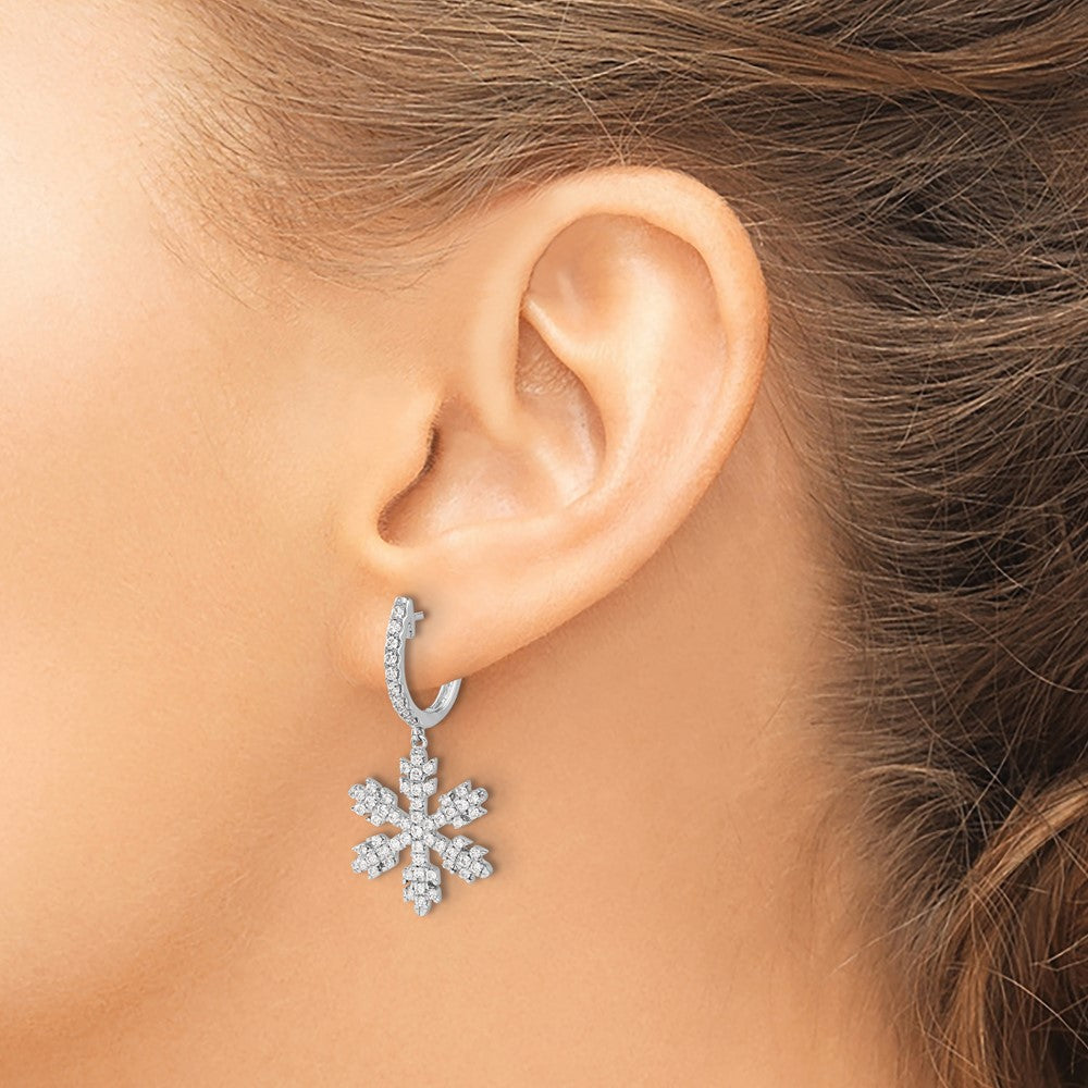 14k White Gold Diamond Snowflake Earrings - View 3