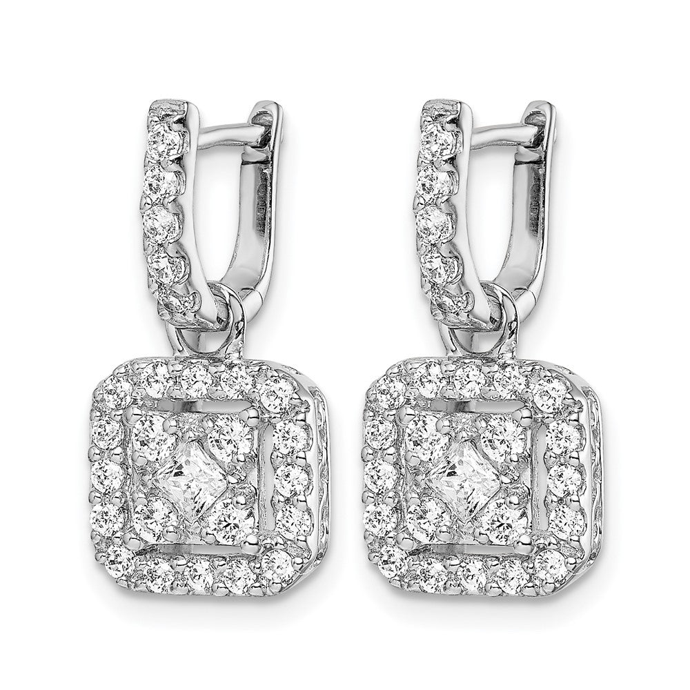 14k White Gold 7/8 carat Diamond Square Cluster Dangle Hinged Earrings - View 2