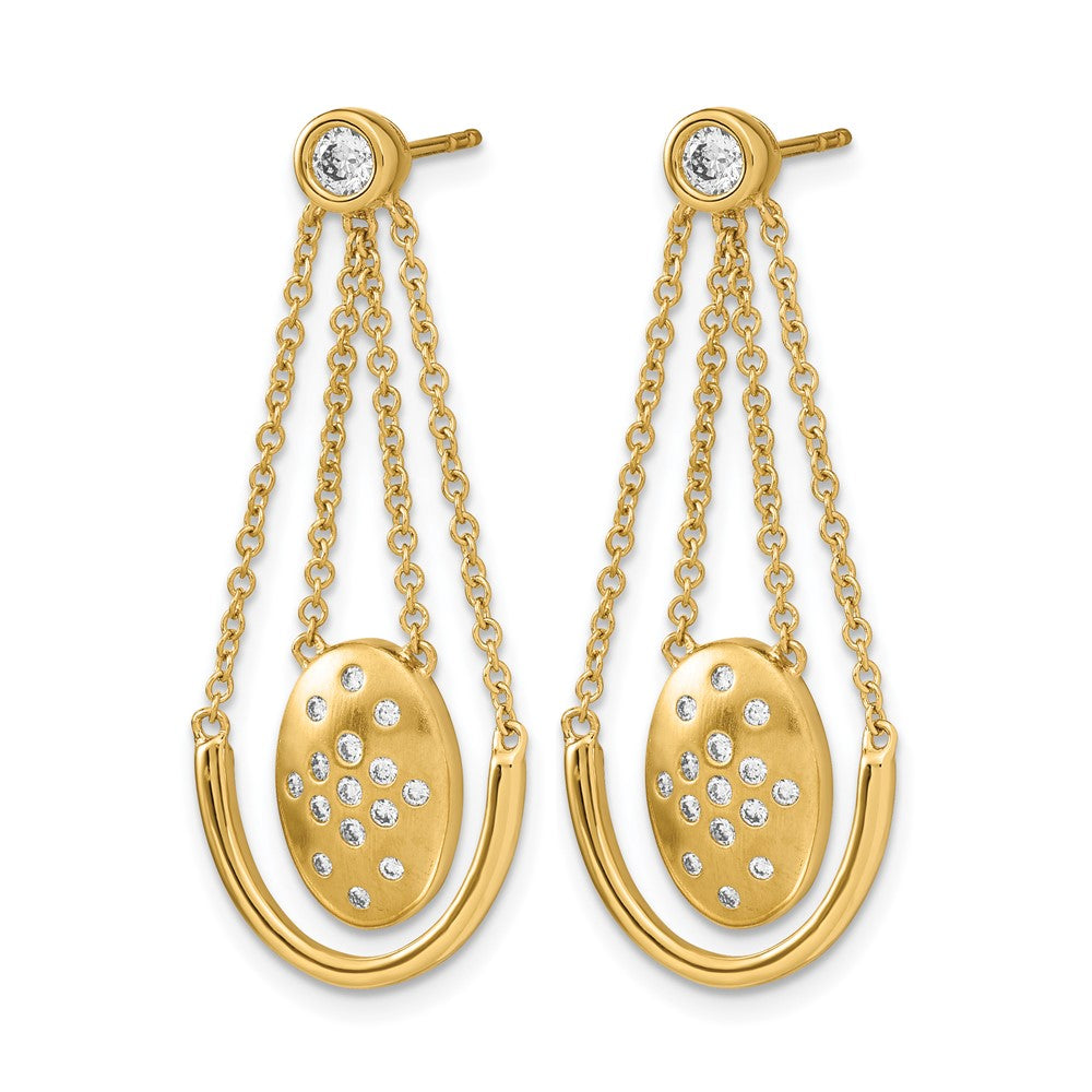 14k Satin/Polished 1/3 carat Diamond Oval with Chain Dangle Post Earrings - View 2