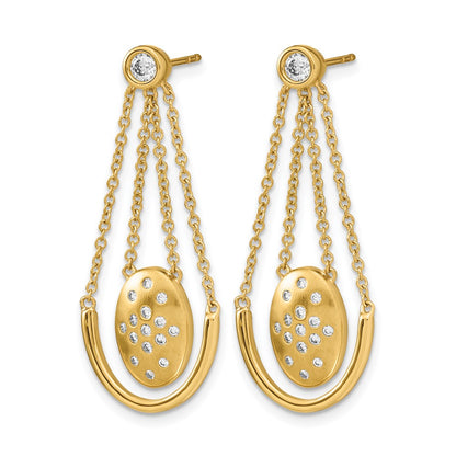 14k Satin/Polished 1/3 carat Diamond Oval with Chain Dangle Post Earrings - View 2