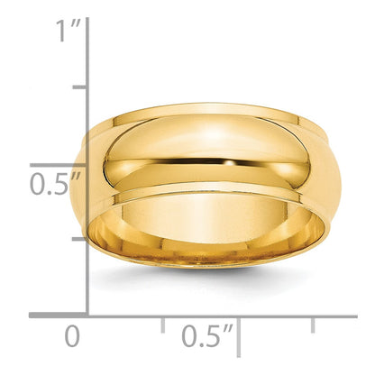 14k Yellow Gold 8mm Half Round with Edge Wedding Band Size 13.5