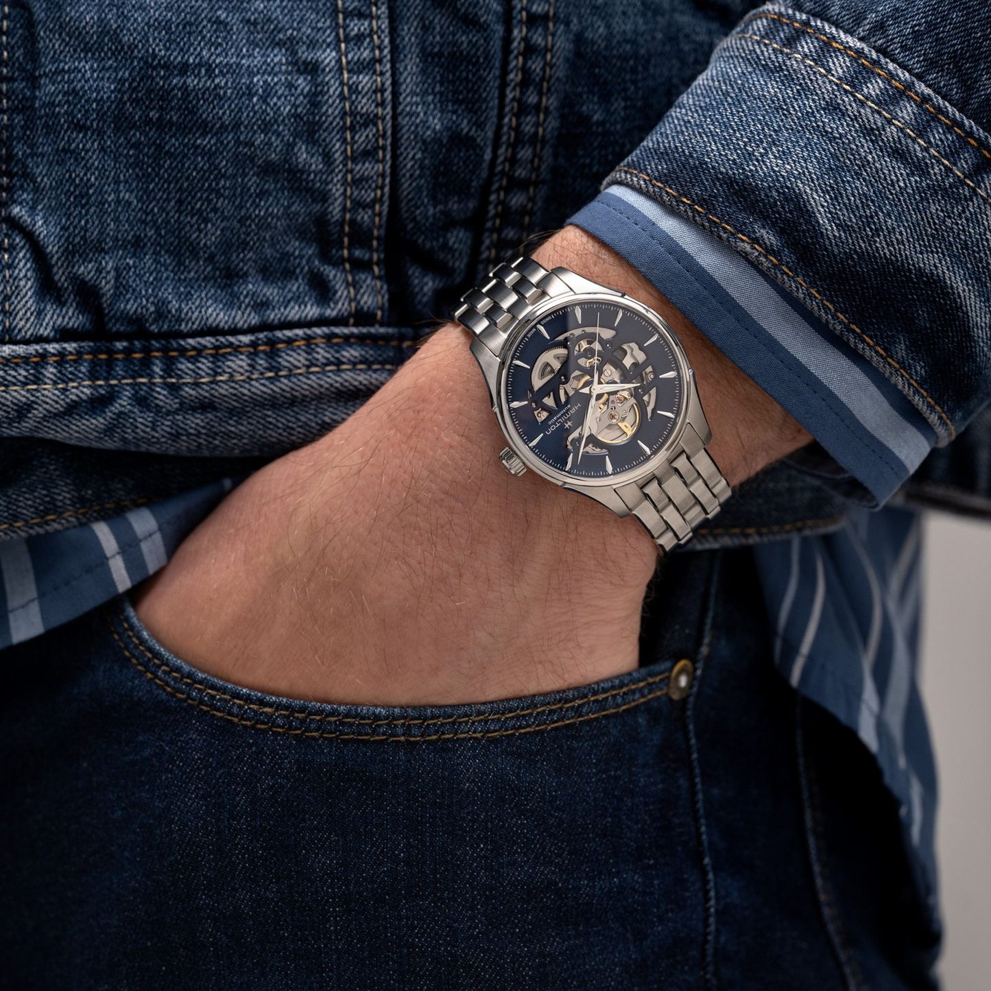 Hamilton Jazzmaster Skeleton Blue Stainless Steel Automatic Watch 40mm