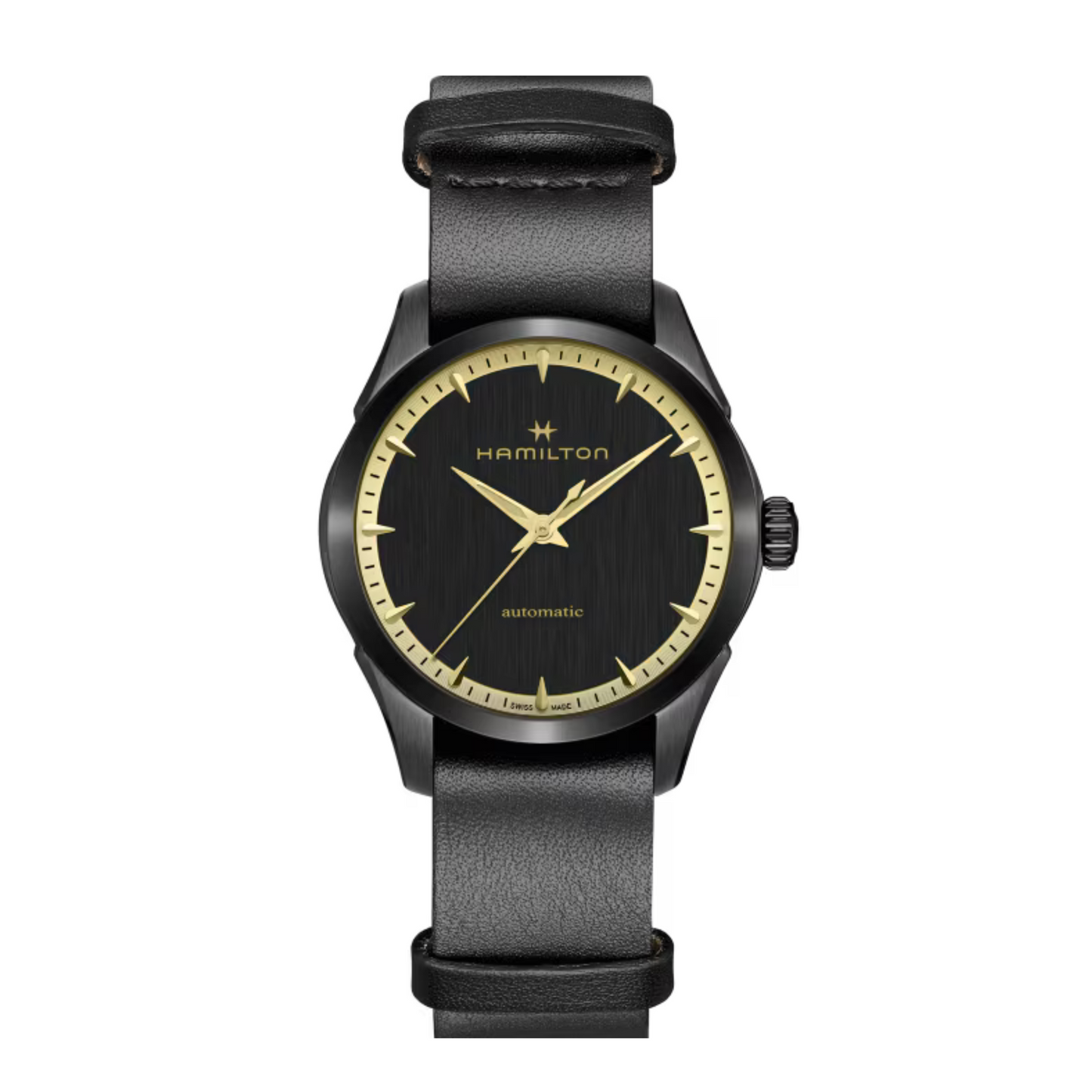 Hamilton Jazzmaster Black PVD Leather Automatic Watch 36 mm
