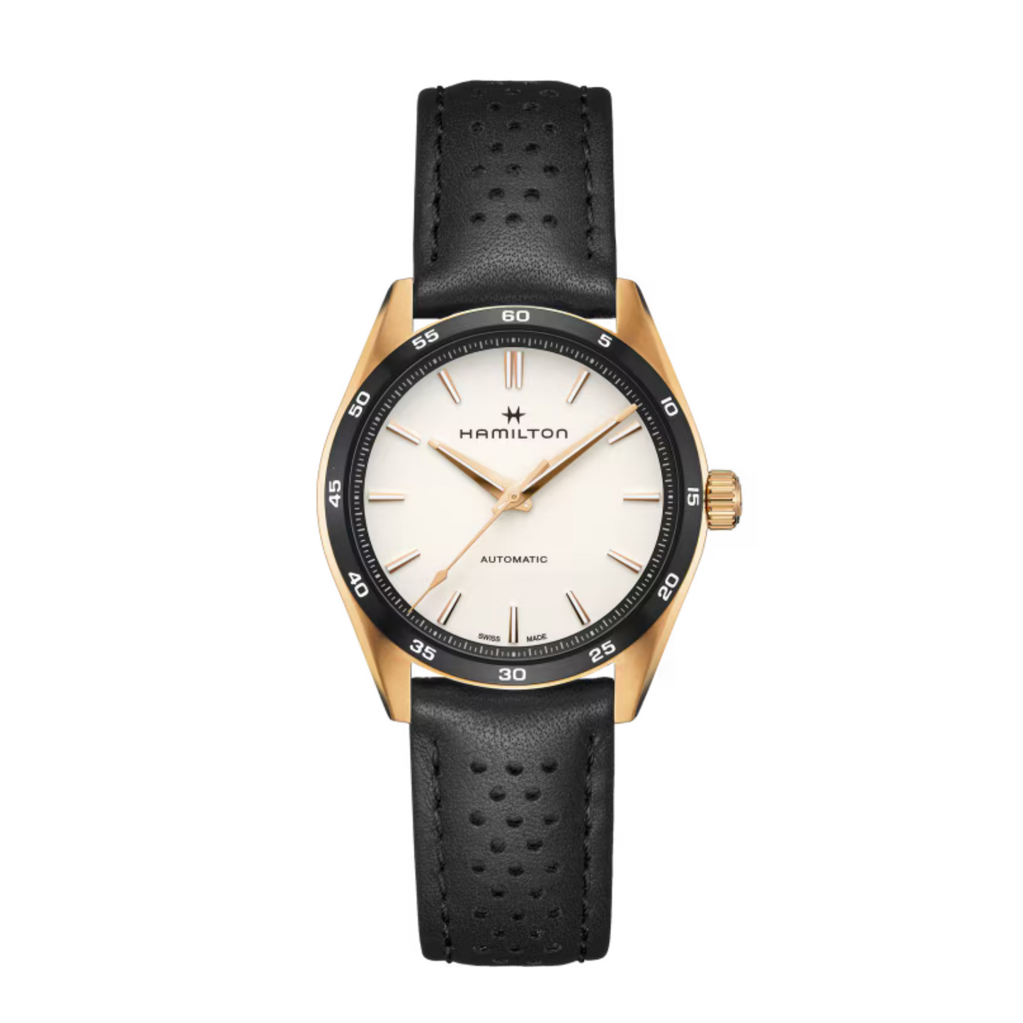 Hamilton Jazzmaster Rose-Gold PVD Case Black Leather Automatic Watch 38 mm