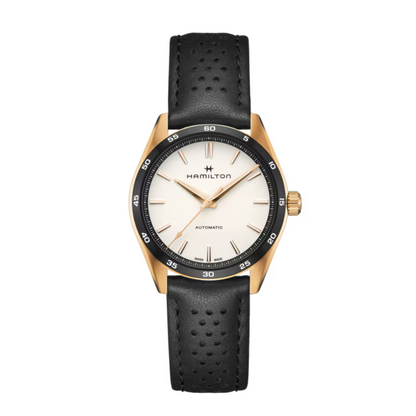 Hamilton Jazzmaster Rose-Gold PVD Case Black Leather Automatic Watch 38 mm
