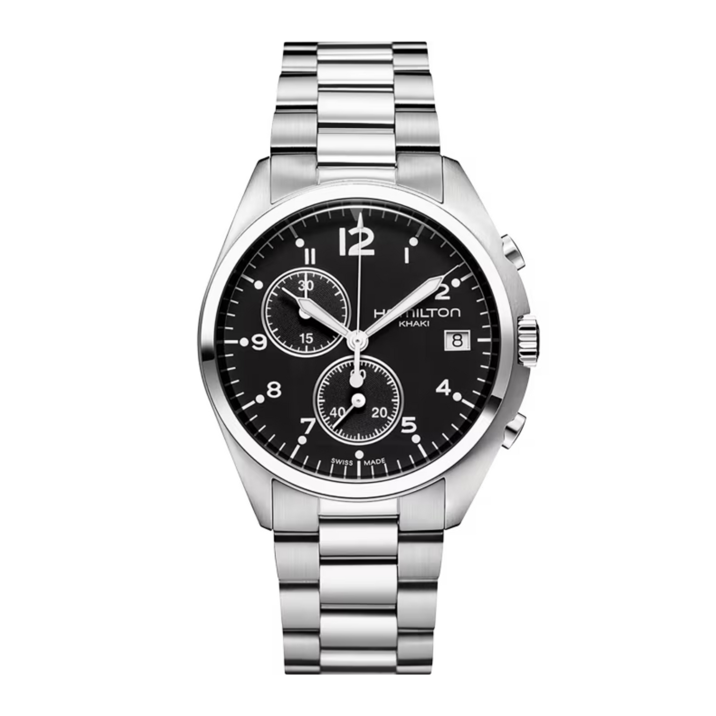 Hamilton Khaki Aviation Pilot Pioneer Chronograph Black Stainless Steel Watch 41mm