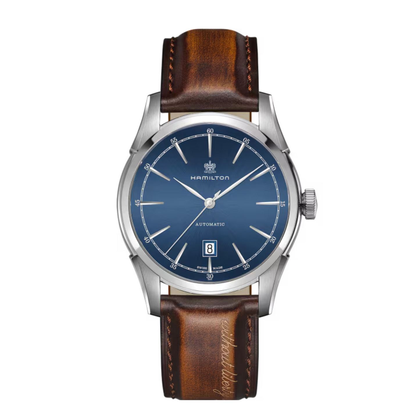 Hamilton Spirit of Liberty Stainless Steel Brown Leather Strap Automatic Watch 42 mm