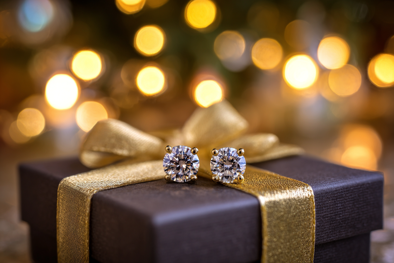 Diamond studs 1/2 ctw in a holiday gift box