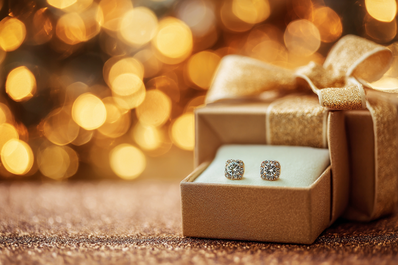 Diamond studs 3/4 ctw in a holiday gift box