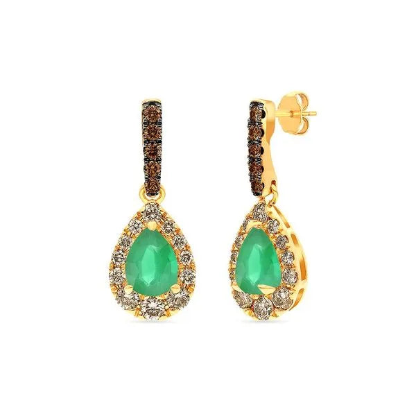 Le Vian Earrings in 14K Honey Gold featuring Chocolate Diamonds, Emerald, Nude Diamonds. These earrings offer total weight 0.50 ctw.