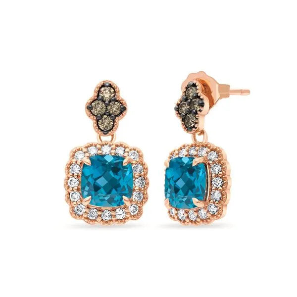 Le Vian Earrings with Radiant Blue Topaz, Chocolate Diamonds, Nude Diamonds. These earrings offer total weight 2.00 ctw.