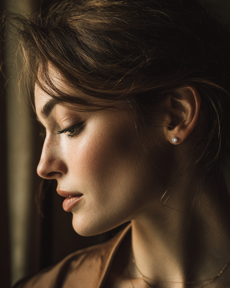 Woman wearing 3/4 ctw diamond studs