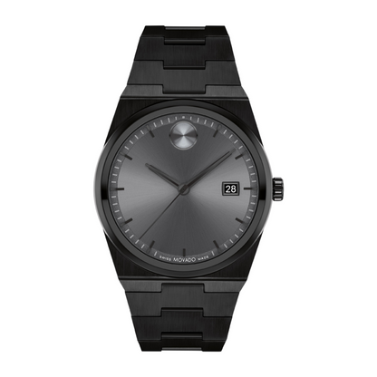 Movado Bold Quest Black Stainless Steel Bracelet Grey Dial Watch 40mm