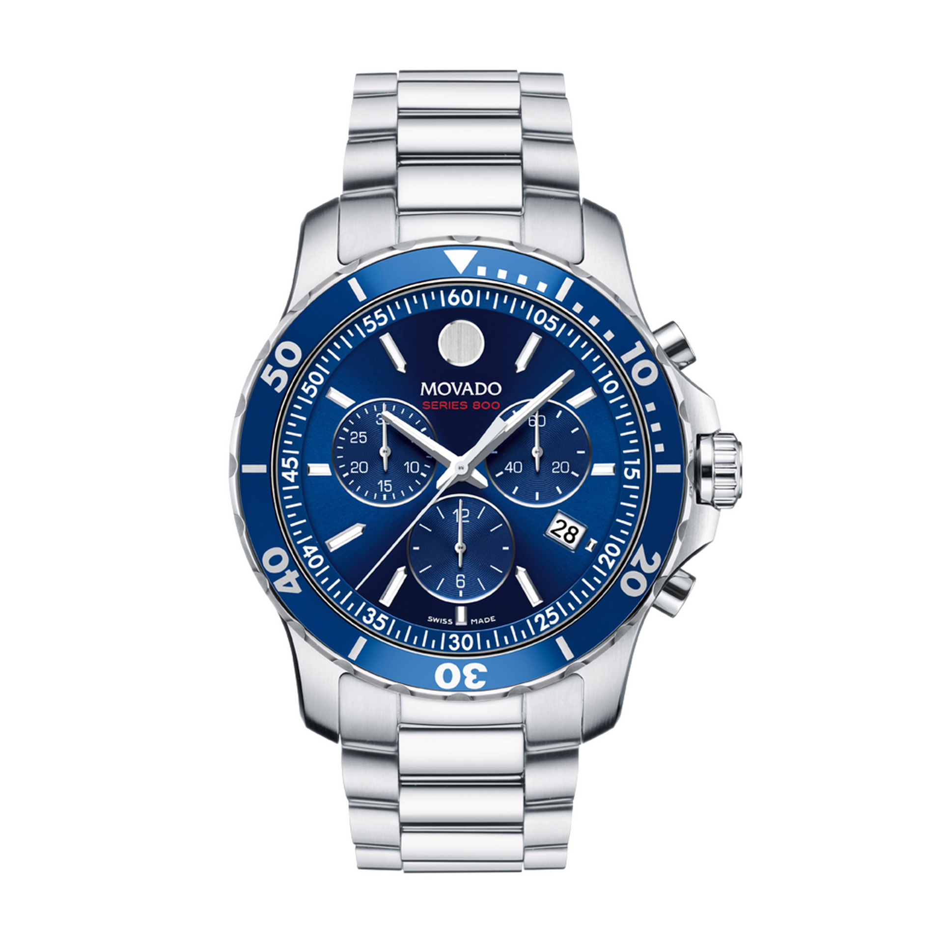 Movado Series 800 42mm Blue Dial Stainless Steel Chronograph Watch