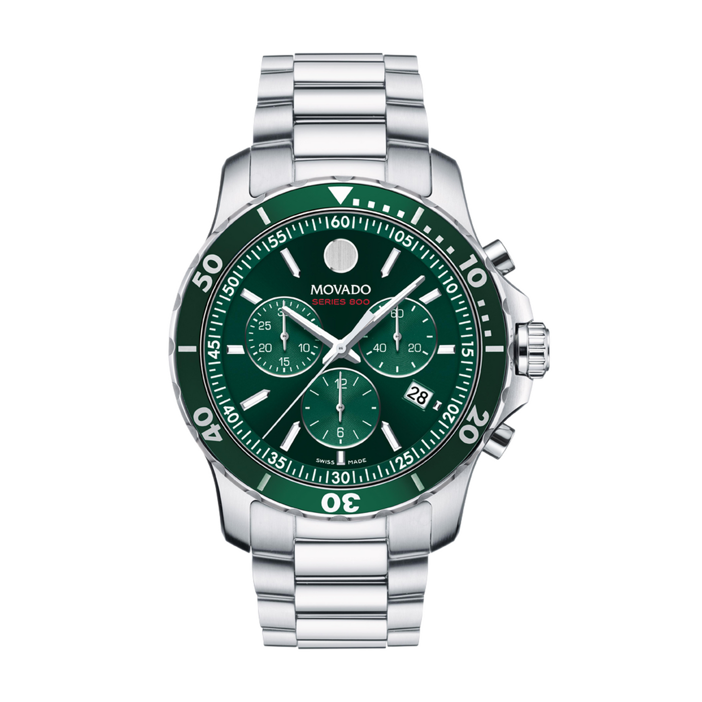 Movado Series 800 Chronograph Diver Stainless Steel Green Dial Watch 42mm