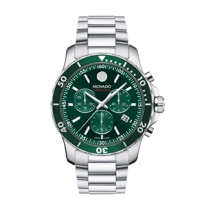 Movado Series 800 Chronograph Diver Stainless Steel Green Dial Watch 42mm
