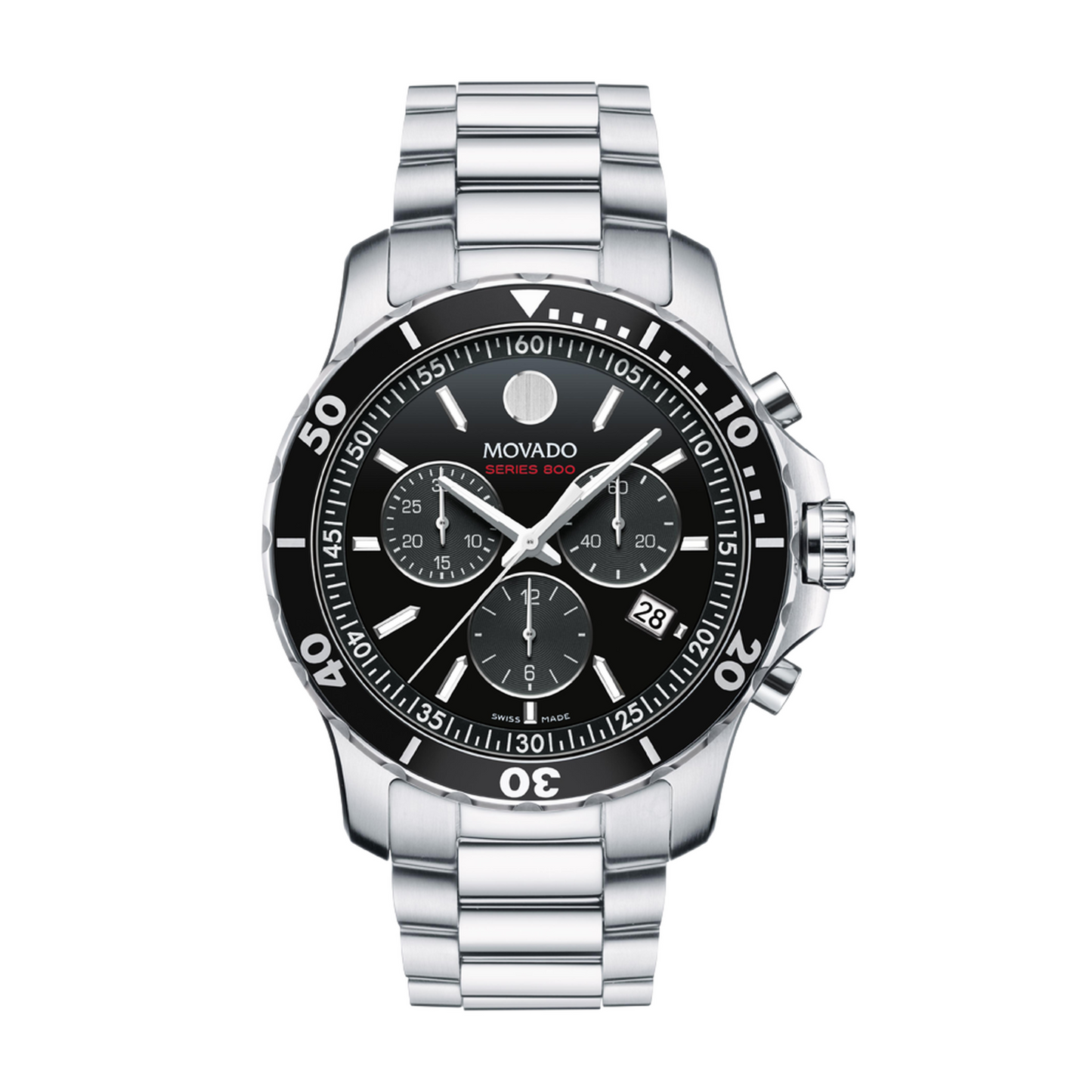 Movado Series 800 Chronograph Stainless Steel Black Dial Watch 42mm