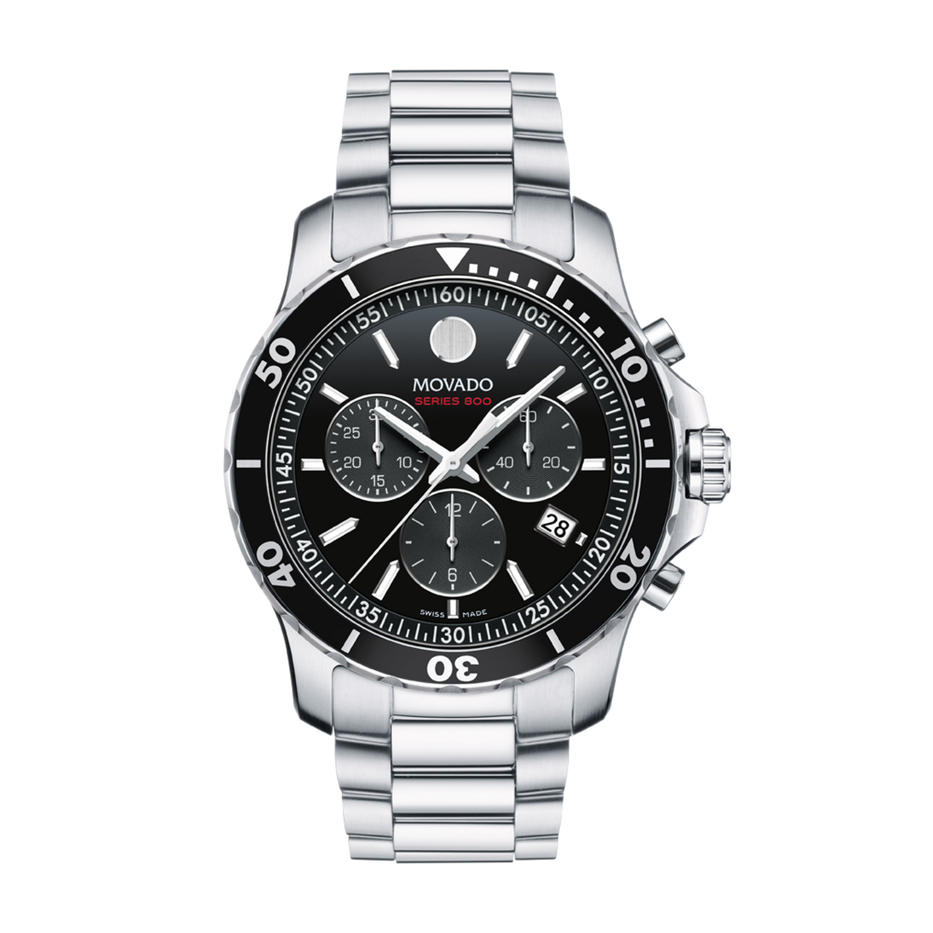 Movado Series 800 Chronograph Quartz Bracelet Black Dial 42mm