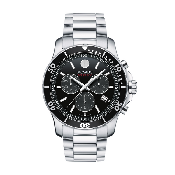Movado Series 800 Chronograph Quartz Bracelet Black Dial 42mm