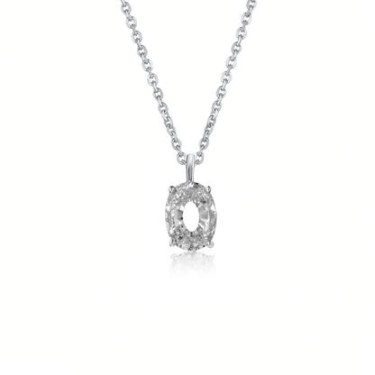 White gold necklace with an "O" shaped single diamond pendant on a white background