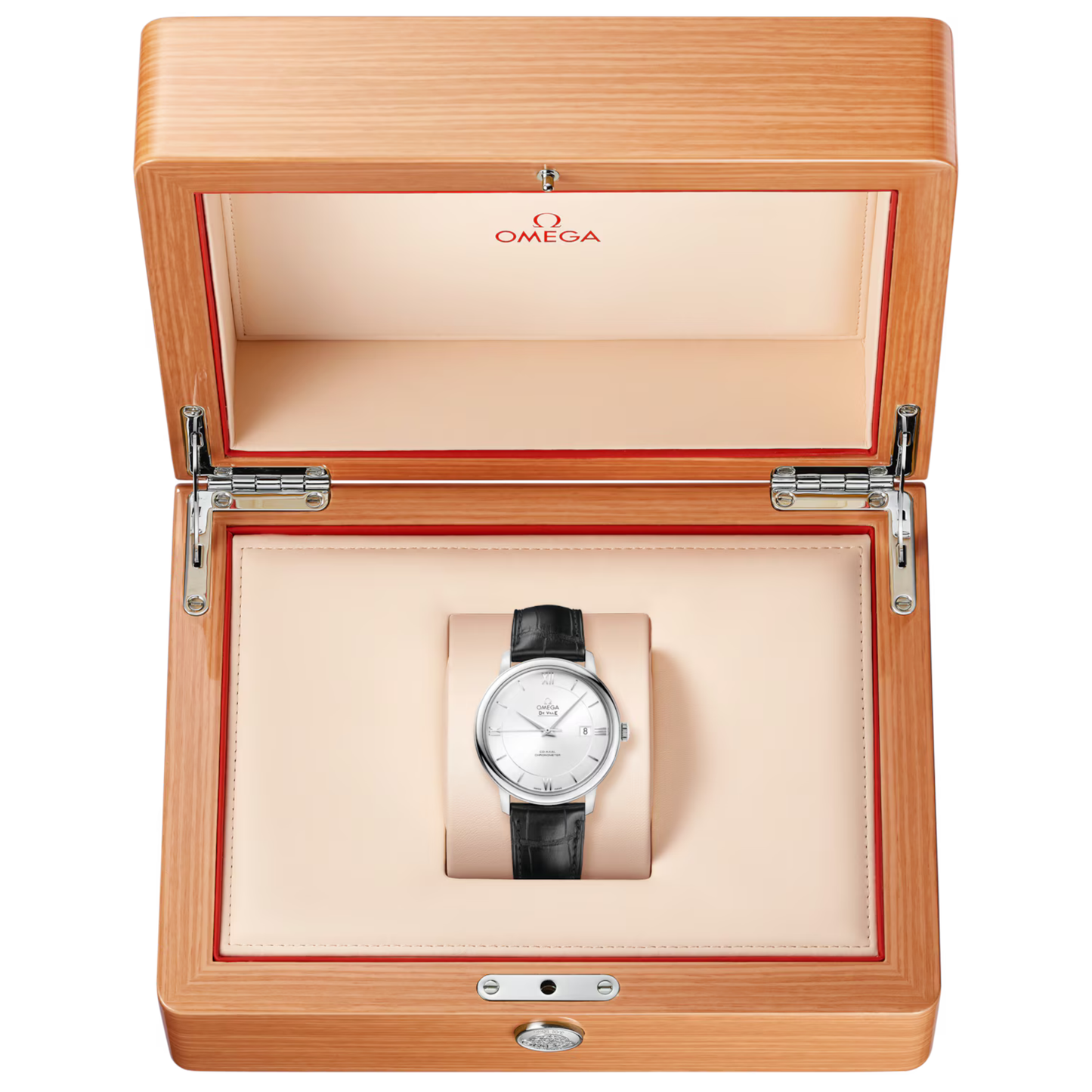 Omega De Ville Prestige Black Leather Automatic Watch - Silver Dial 39.5 mm