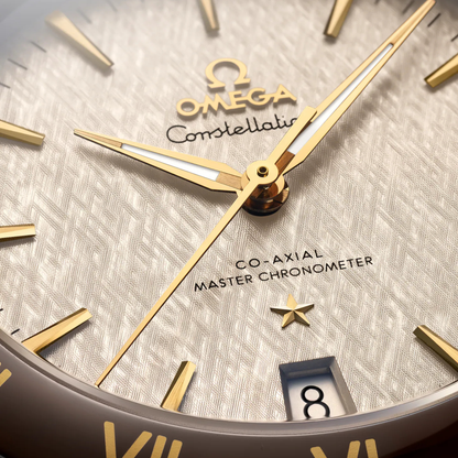 Omega Constellation Yellow Gold Steel Brown Leather Automatic Watch 41 mm