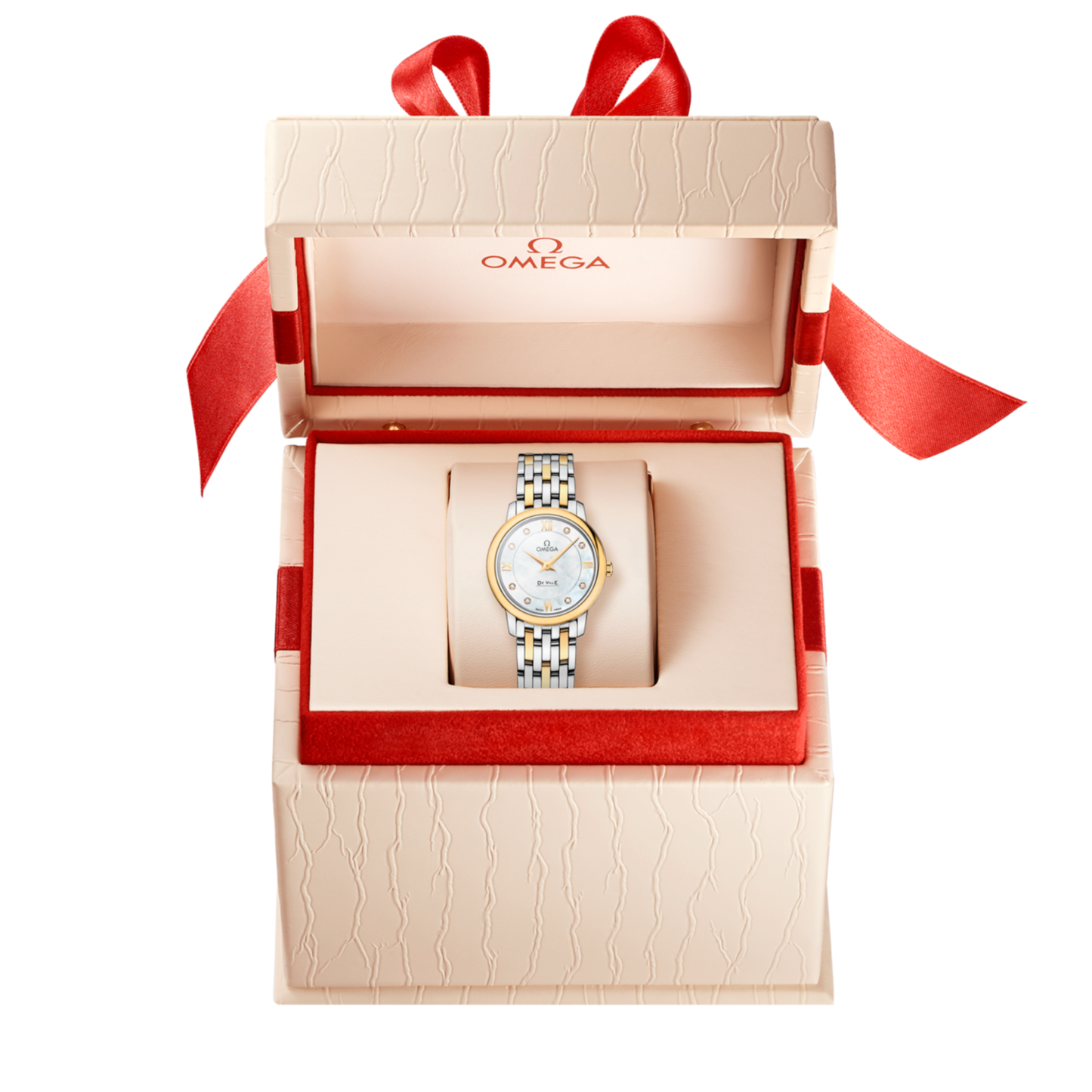 Omega De Ville Prestige Diamonds Yellow Gold Steel White Dial Watch 27.4 mm