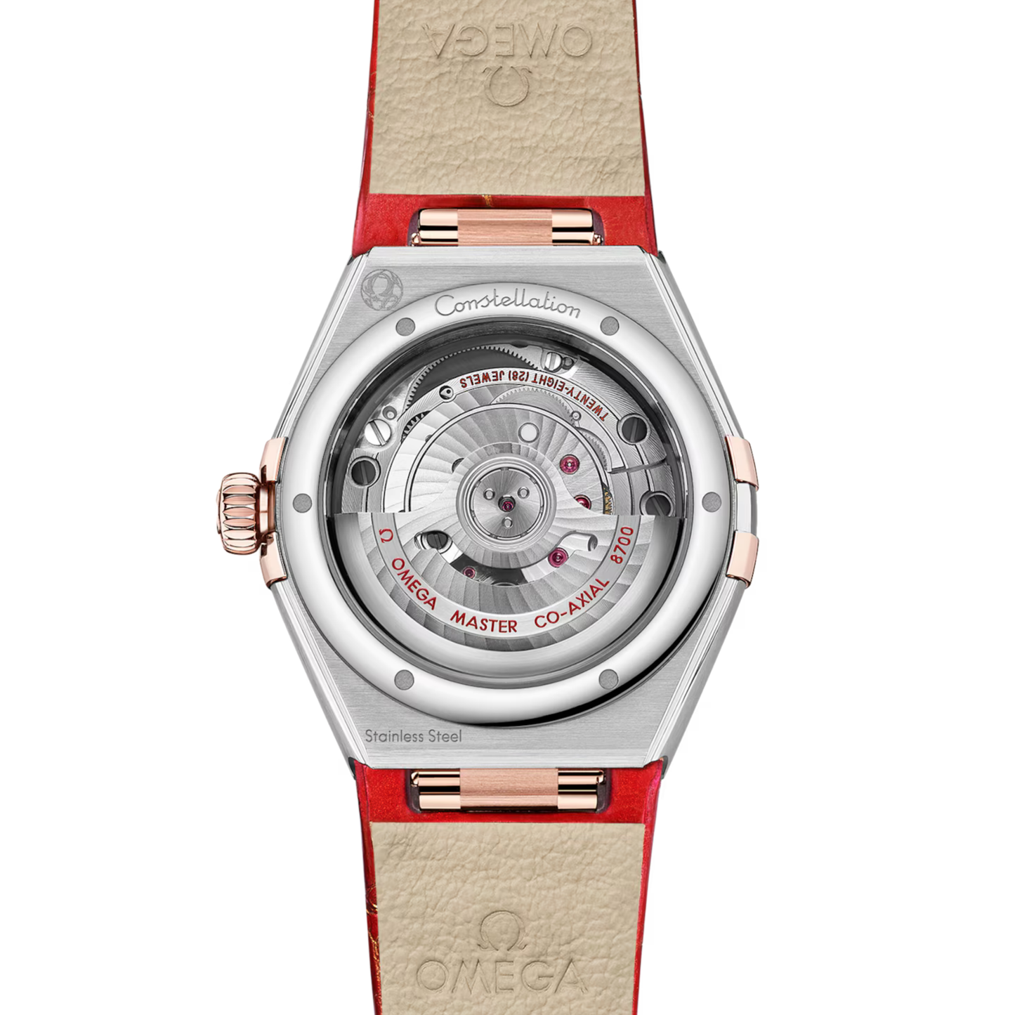 Omega Constellation Diamond Sedna Gold Red Leather Automatic Watch 29 mm