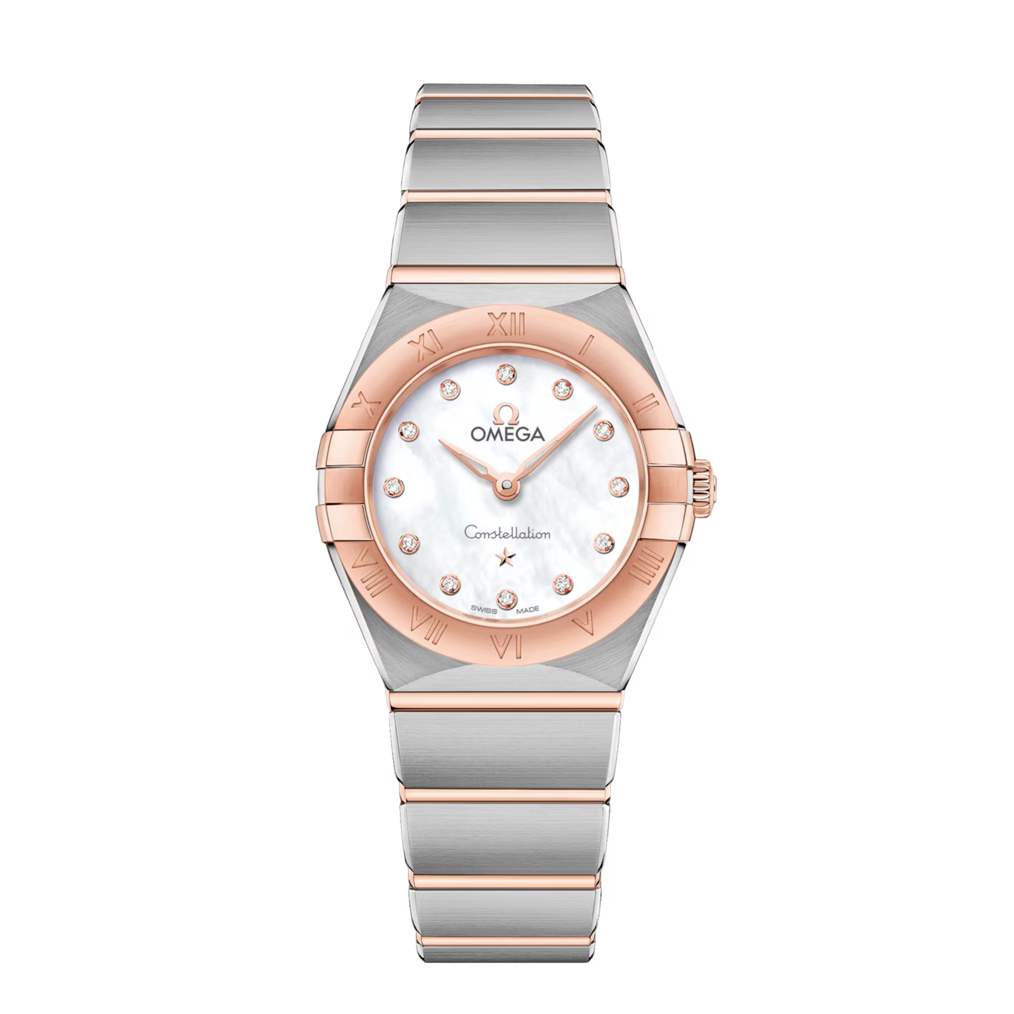 Omega Constellation Diamonds Sedna Gold Steel White Dial Watch 25 mm