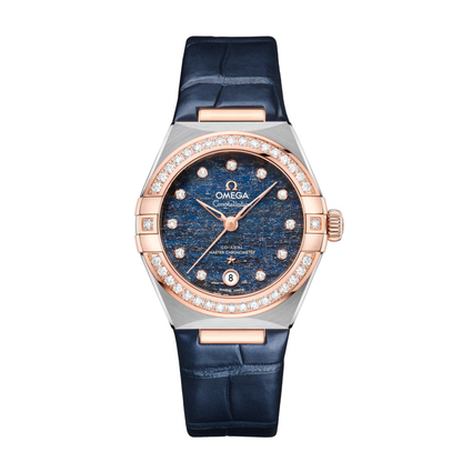 Omega Constellation Diamonds Blue Sedna Gold Steel Automatic Watch 29 mm