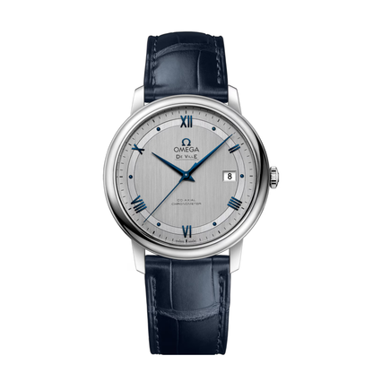 Omega De Ville Prestige Blue Leather Silver Dial Automatic Watch 39.5 mm