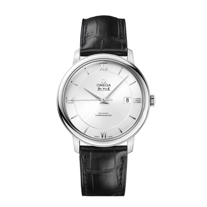 Omega De Ville Prestige Black Leather Automatic Watch - Silver Dial 39.5 mm
