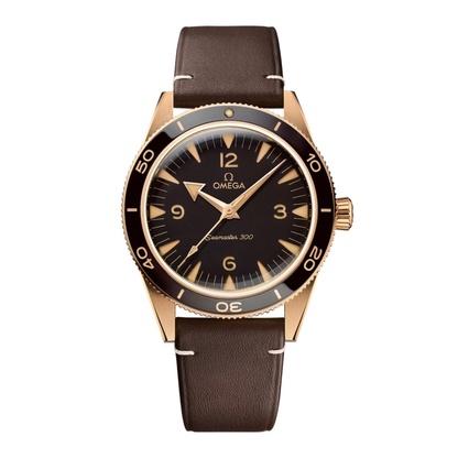 Omega Seamaster 300 Bronze Gold Brown Leather Automatic Watch 41 mm
