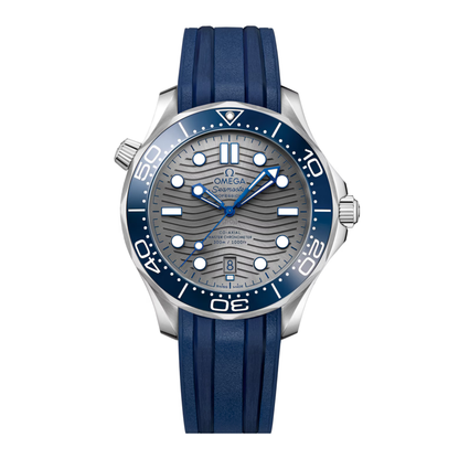 Omega Seamaster Diver 300M Blue Rubber Grey Dial Automatic Watch 42 mm