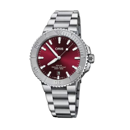 Oris Aquis Date Relief Stainless Steel Red Dial Automatic Watch 41.5 mm