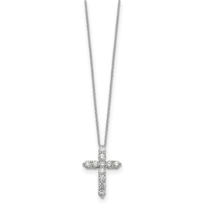 14k White Gold 1 carat Diamond Cross Pendant 18 inch Necklace - View 2