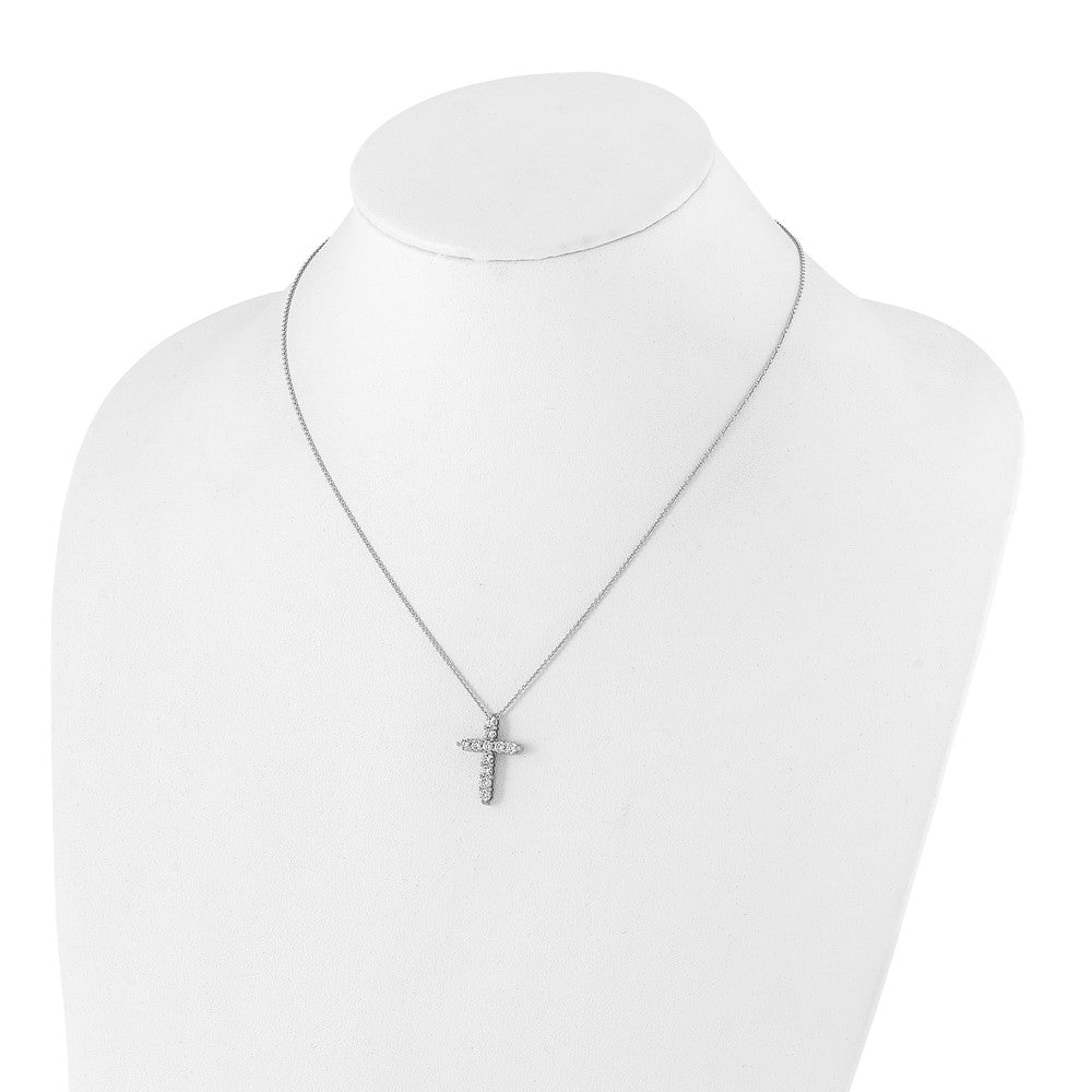 14k White Gold 1 carat Diamond Cross Pendant 18 inch Necklace - View 3