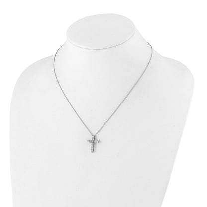 14k White Gold 1 carat Diamond Cross Pendant 18 inch Necklace - View 3