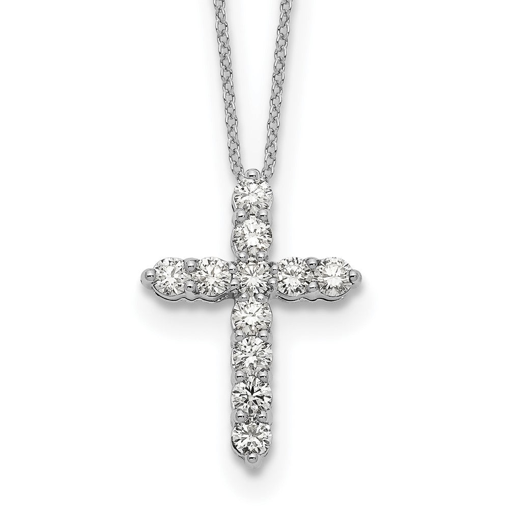 14k White Gold 1 carat Diamond Cross Pendant 18 inch Necklace - View 1