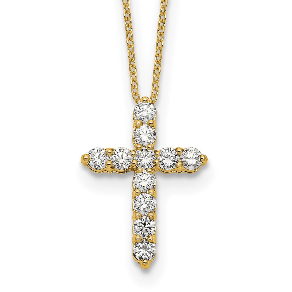 14k Polished 1 carat Diamond Cross Pendant 18 inch Necklace